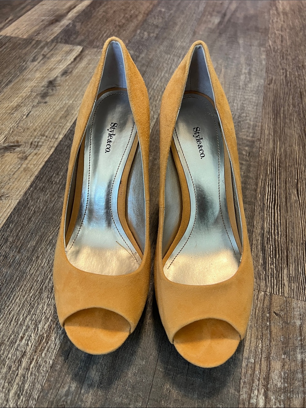 Style & Co. Suede Peep-Toe Pumps in Mustard